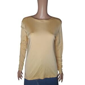 Ann Taylor Silk Blouse Tight L Apricot Long Sleeve Minimalist Workwear Old Money